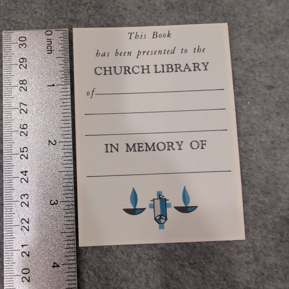 Vintage Blank Church Library Memorial Bookplate Donation Label Cream Blue NM